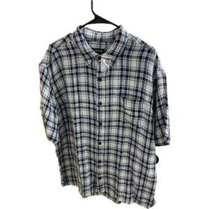 Orvis Shirt Mens Large Linen Tencel Blend Active Fit Plaid Seafoam Hiking